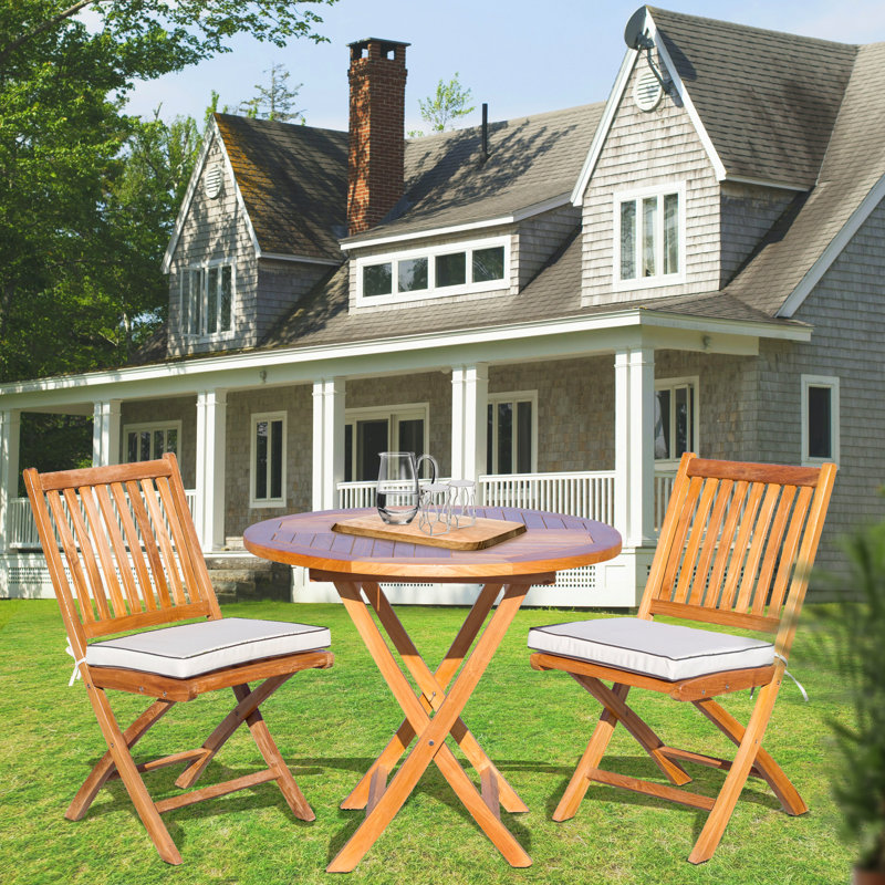 2 - Person Teak Wood Patio Dining Set with Round Table