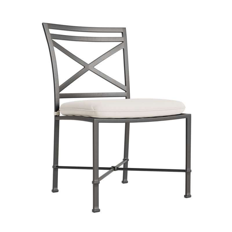 Venetian Outdoor Dining Side Chair, Fusion Natural, Textured Pewter, Tan