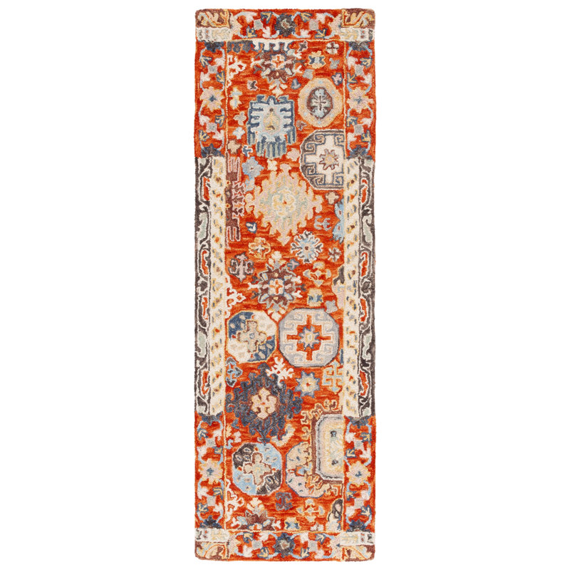 Shafiya Tufted Wool/Cotton Southwestern Rug in Rust/Ivory, Runner 2'3" x 7'