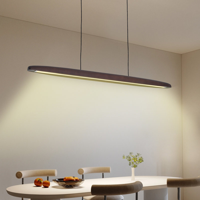 Luminaire suspendu linéaire à finition noyer avec télécommande DEL à intensité variable pour îlot de cuisine et salle à manger