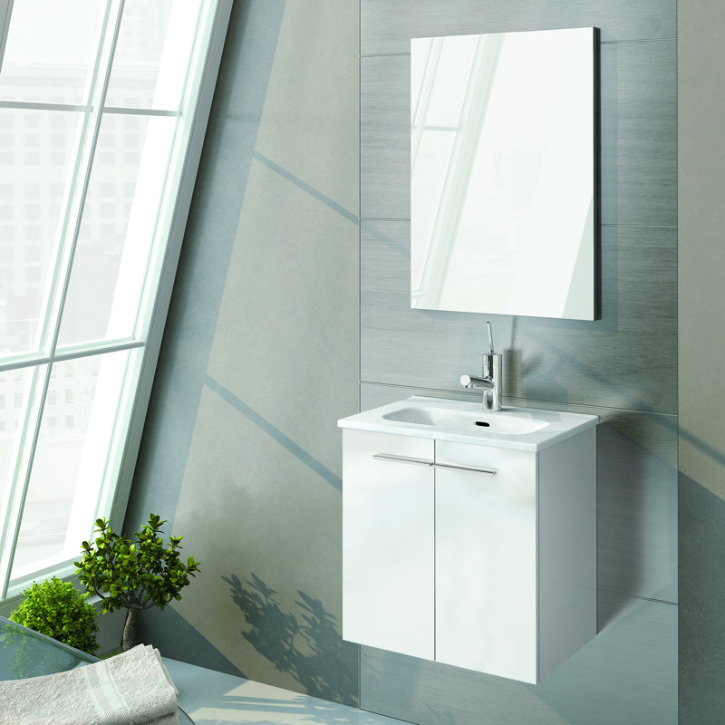 Start 19.5'' W Single Vanity with Mirror, Gloss White