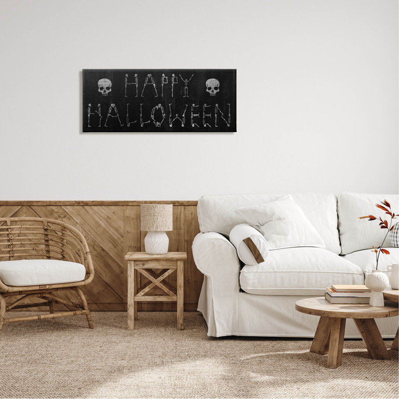 Happy Halloween Skeleton Letters by Lil' Rue - Wrapped Canvas Print, 17" H x 40" W x 1.5"D
