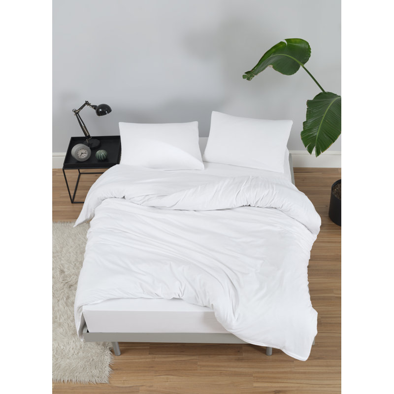 100% Cotton Jersey Knit Duvet Cover Set, Twin / Twin XL Duvet Cover + 1 Standard Sham, White