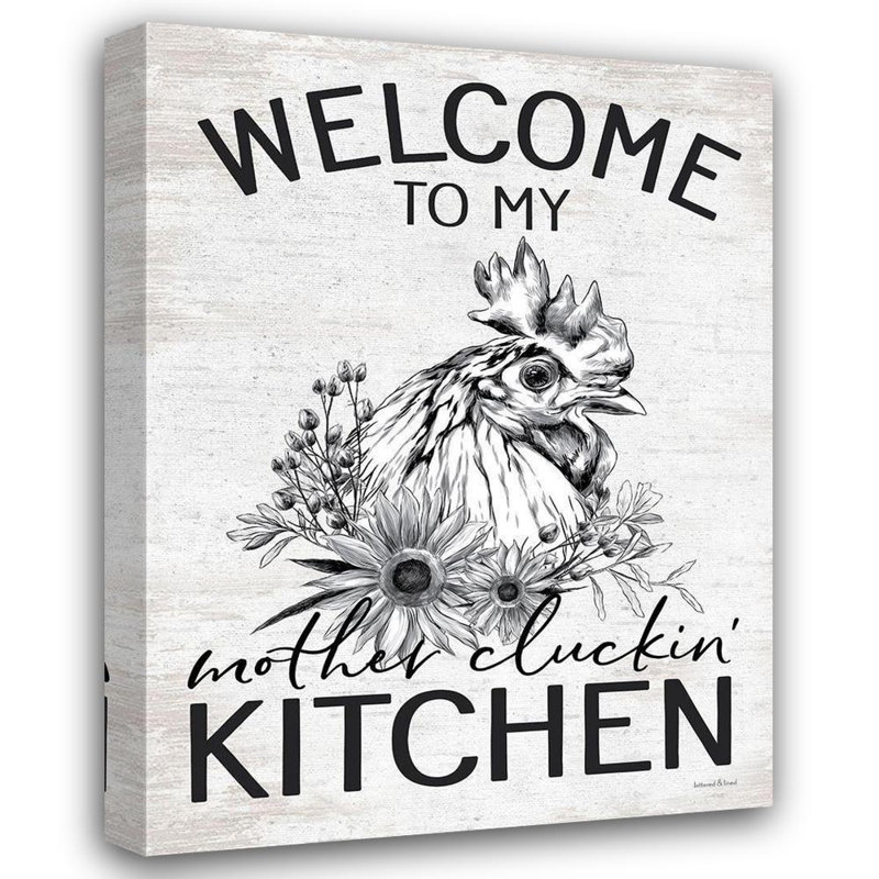 Ophelia & Co., art sur toile tendue et encadrée, "Welcome to My Mother Cluckin Kitchen", H 47 po x l 36 po