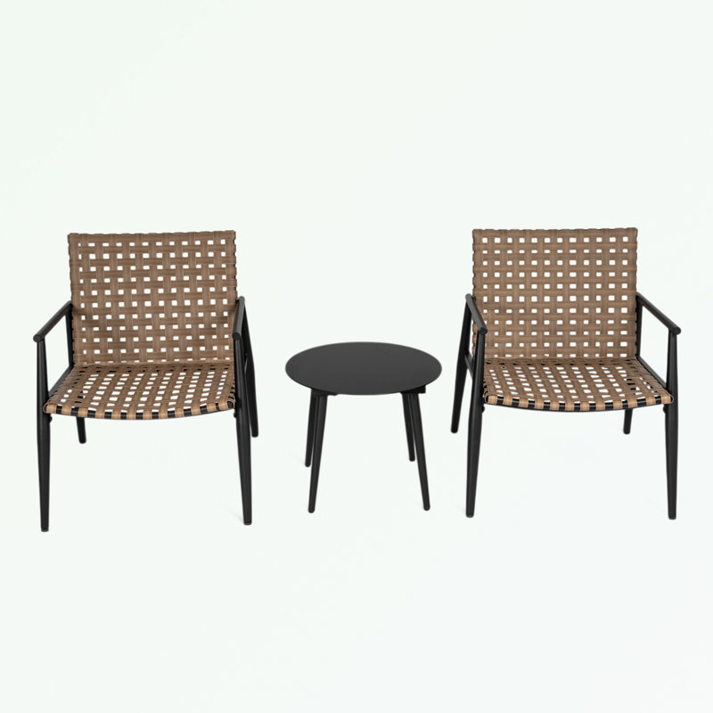 3 Pieces Outdoor Set with 2 PE Rattan Chairs