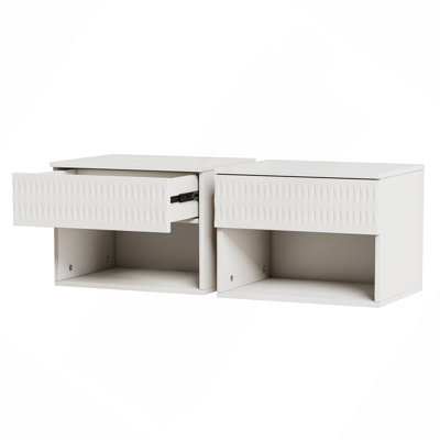 Ensemble de 2 tables de chevet avec armoire murale élégante - tiroir anti-poussière + zone ouverte, rails à 3 niveaux, conception sculptée, anti-vacillement, bricolage-matchable