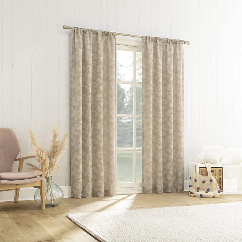 Koda Woven Jacquard Leaf Semi-Sheer Rod Pocket Curtain Panel, Beige, 50" W x 84" L