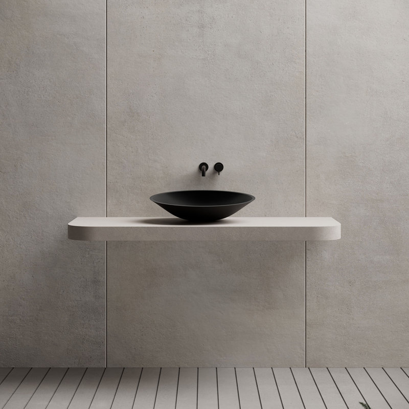 MonBlari 21" X 17" Oval Solid Surface Matte Black Vessel Sink, Matte Black