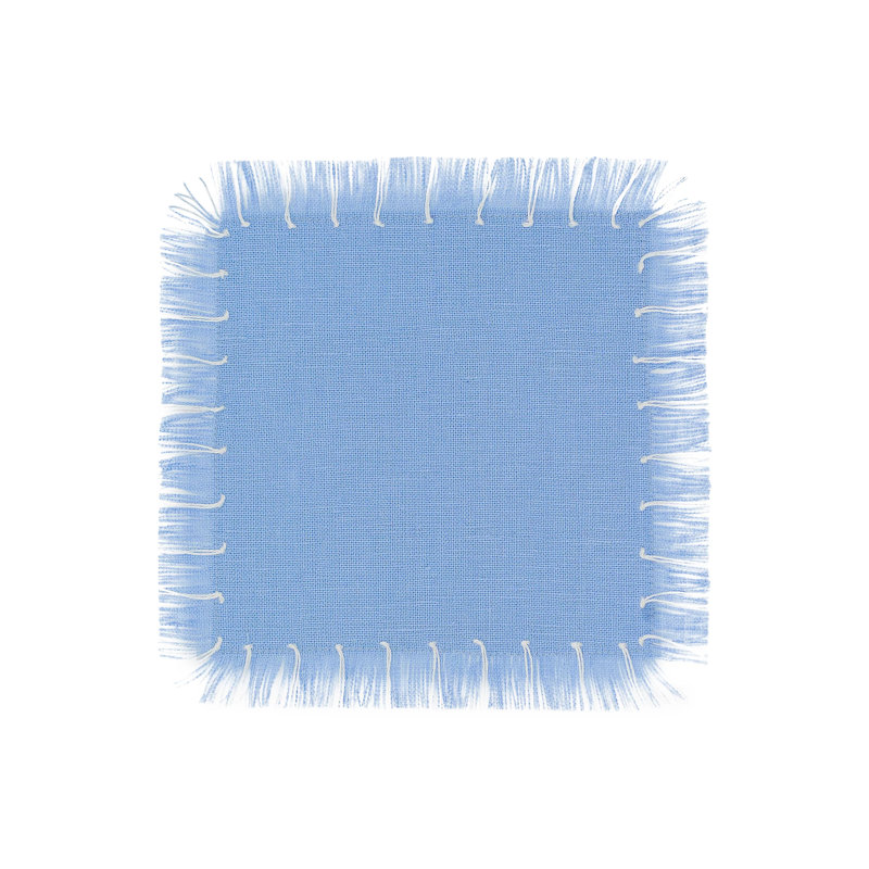 Hand Knotted Fringe Cocktail Napkin, Blue