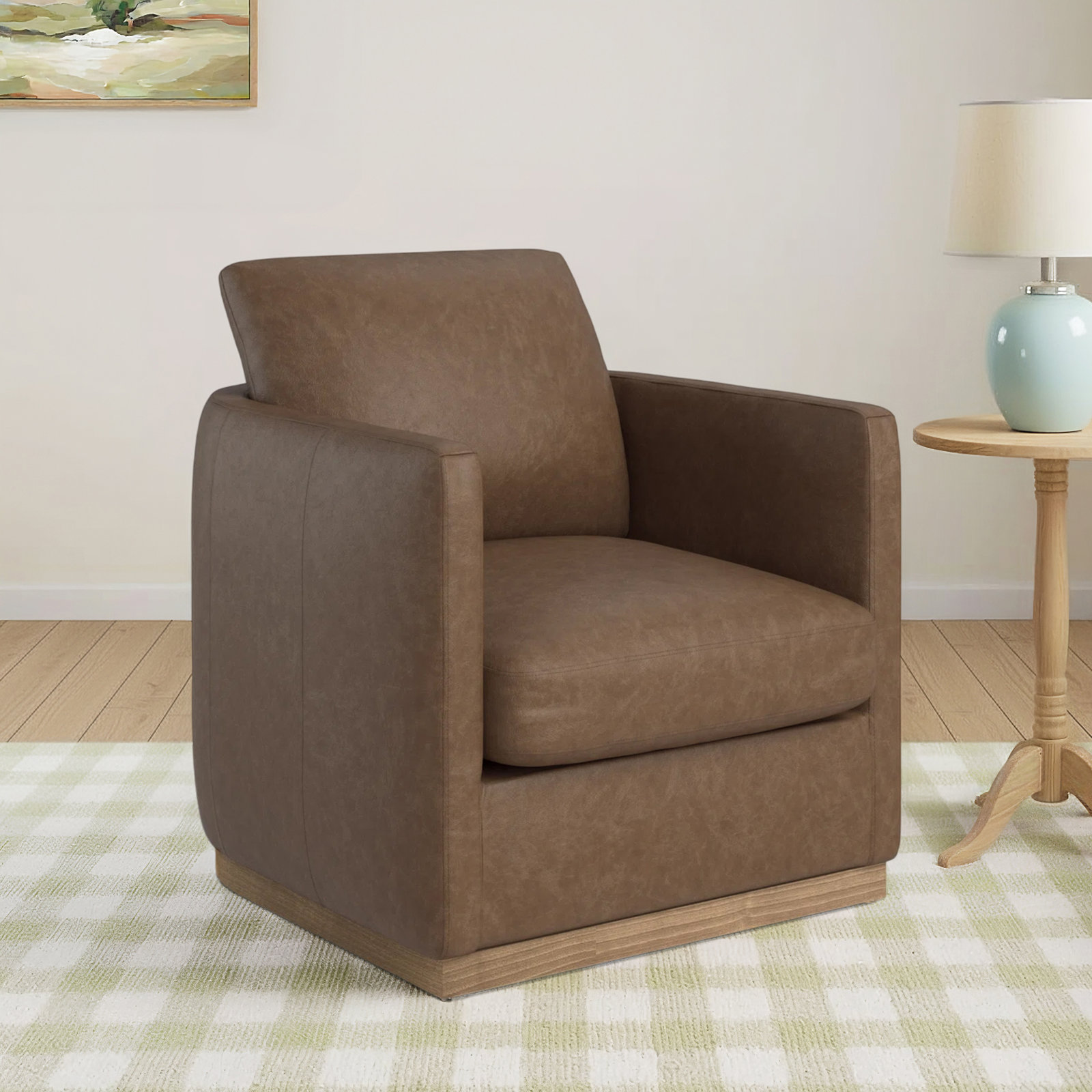 Bobbi Genuine Leather Swivel Barrel Chair, Marseille Saddle Top Grain Leather