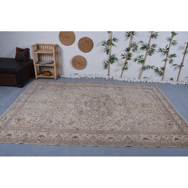 Tapis de luxe brun, tapis marocains, tapis rétro, grands tapis de 6,6 x 6,3 pi, tapis turc