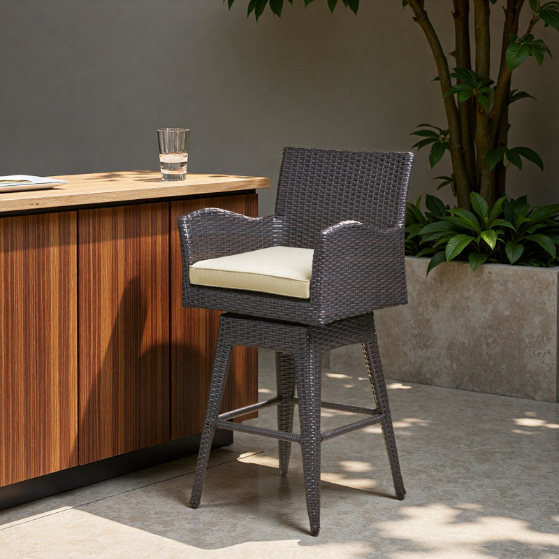 Tabouret de bar rotatif moderne en osier avec pieds fuselés, 1 pièce