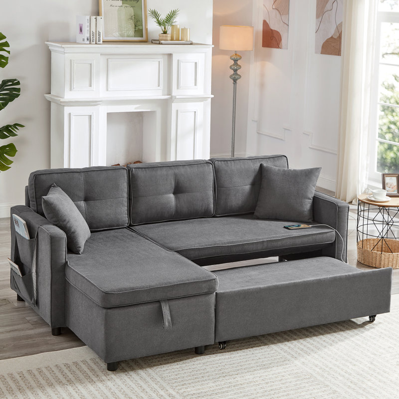 3 Seater Linen Sofa Bed, Grey