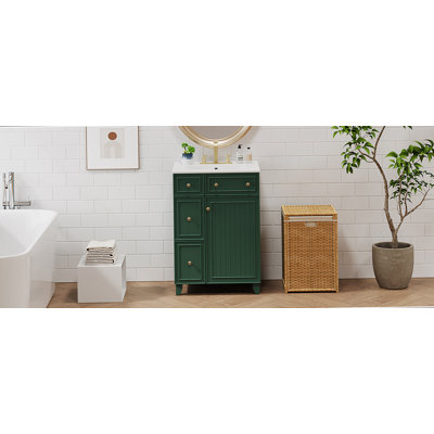 Meuble-lavabo de salle de bain bien conçu avec lavabo en céramique, rangement intelligent, porte à fermeture en douceur et plomberie facile d'accès pour les salles de bain modernes