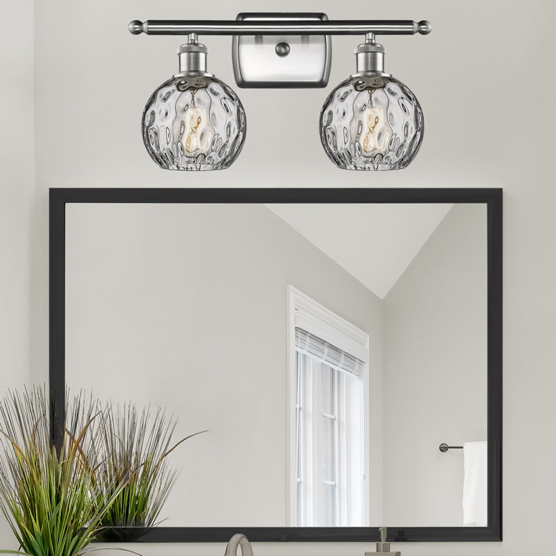 Éclairage pour salle de bain 2 lumières en acier et verre Cindi, Nickel satiné brossé, DEL