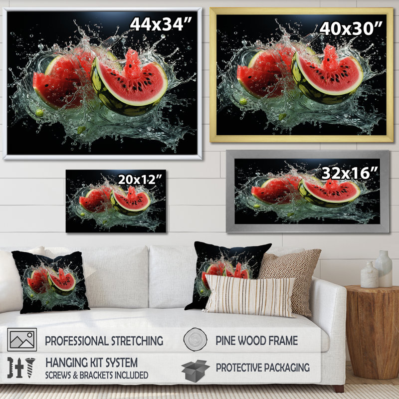 «Red Fruitful Watermelons - Melon», art mural, Toile tendue, H 32 po x l 24 po x P 1 po