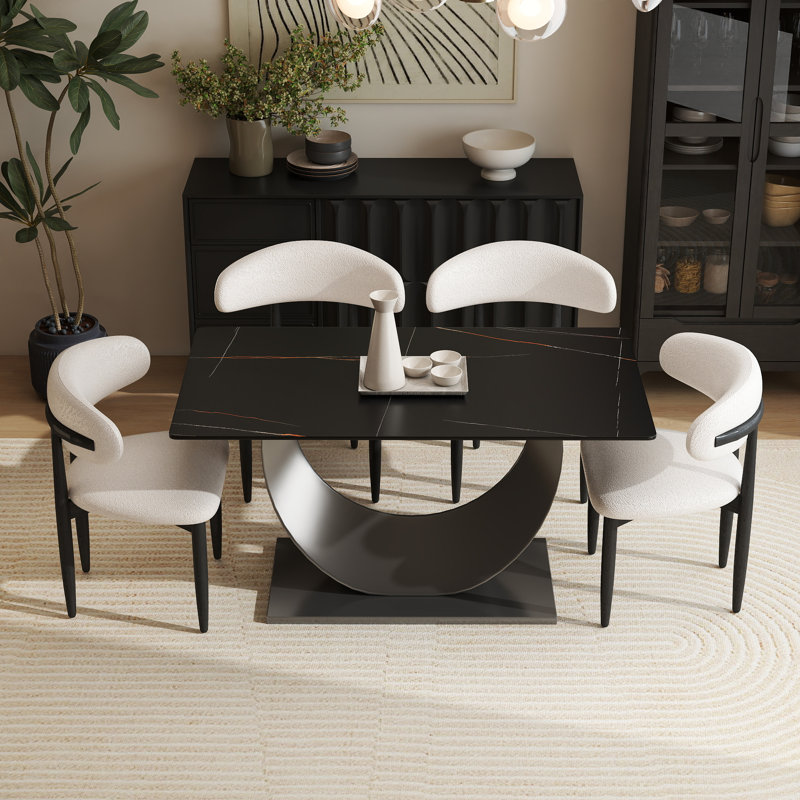 Ensemble de salle à manger Juvan, H 29,21 po x l 55,11 po x P 31,5 po, 5 pièces: table, 4 chaises, Noir / Noir