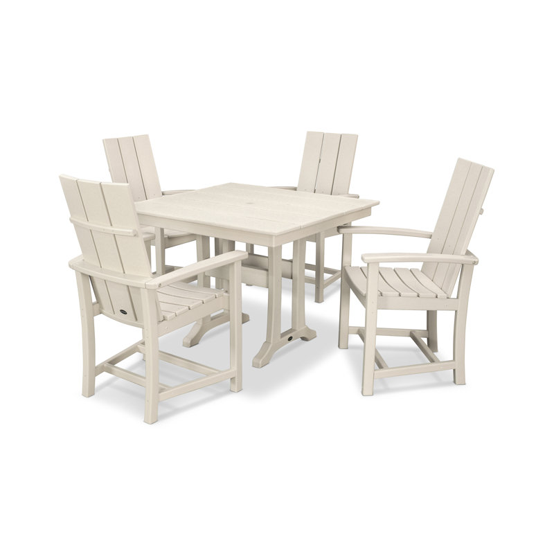 Modern Adirondack 5-Piece Farmhouse Trestle Dining Set, Sand