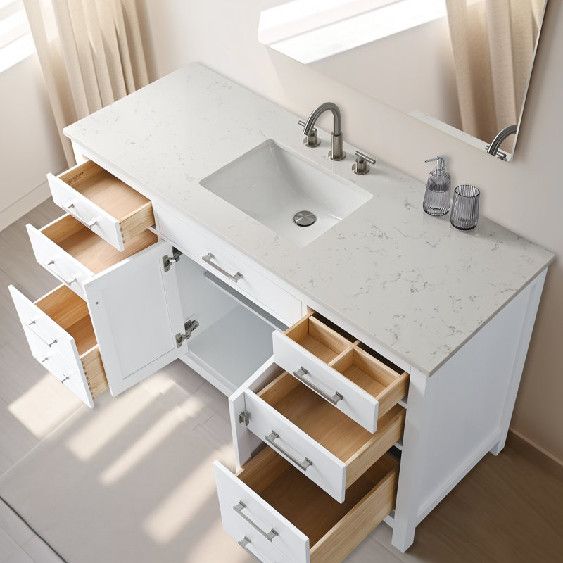 Trevor 60" W Single Vanity, White/Brushed Nickel