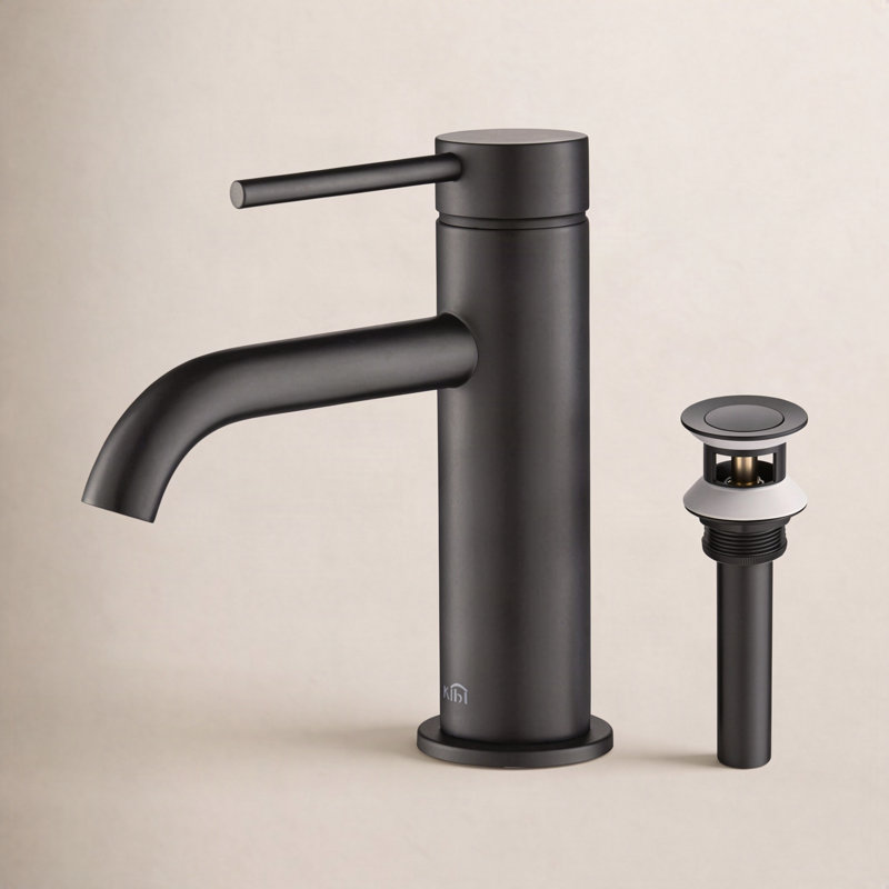 Robinet de salle de bain circulaire à installation monotrou, Noir mat, Drainage inclus