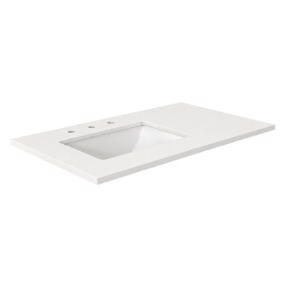 Comptoir en quartz blanc de 37 po et lavabo rectangulaire gauche