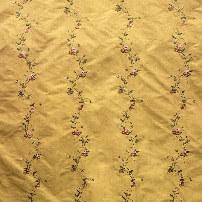 Clarence Fabric | Floral Embroidered Stripe Fabric | Drapery & Curtain Fabric, Brick