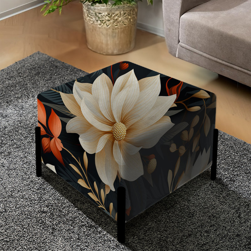 Beauté géométrique beige et blanche à motif floral beige - repose-pieds carré floral