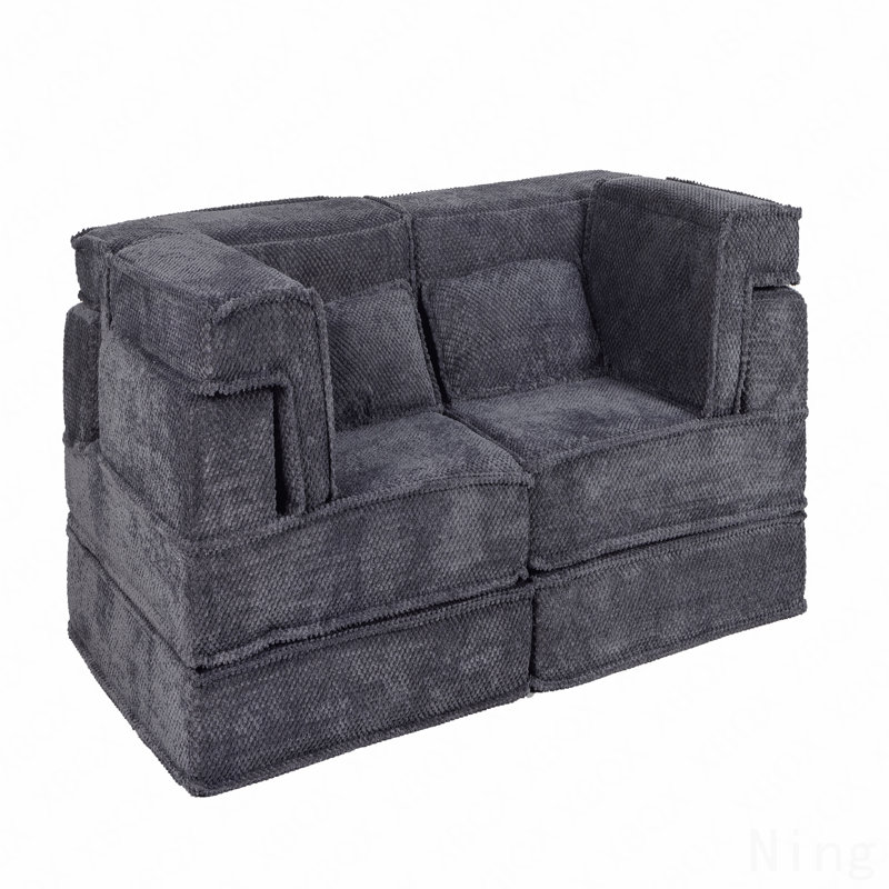 Compression Mahjong Sofa,Convertible Floor Sofa Bed,Diy Boneless Modular Sectional Sofa,No Assembly Required,Circle Fleece Fabric,Modern Oversized Loveseat,Dark Grey