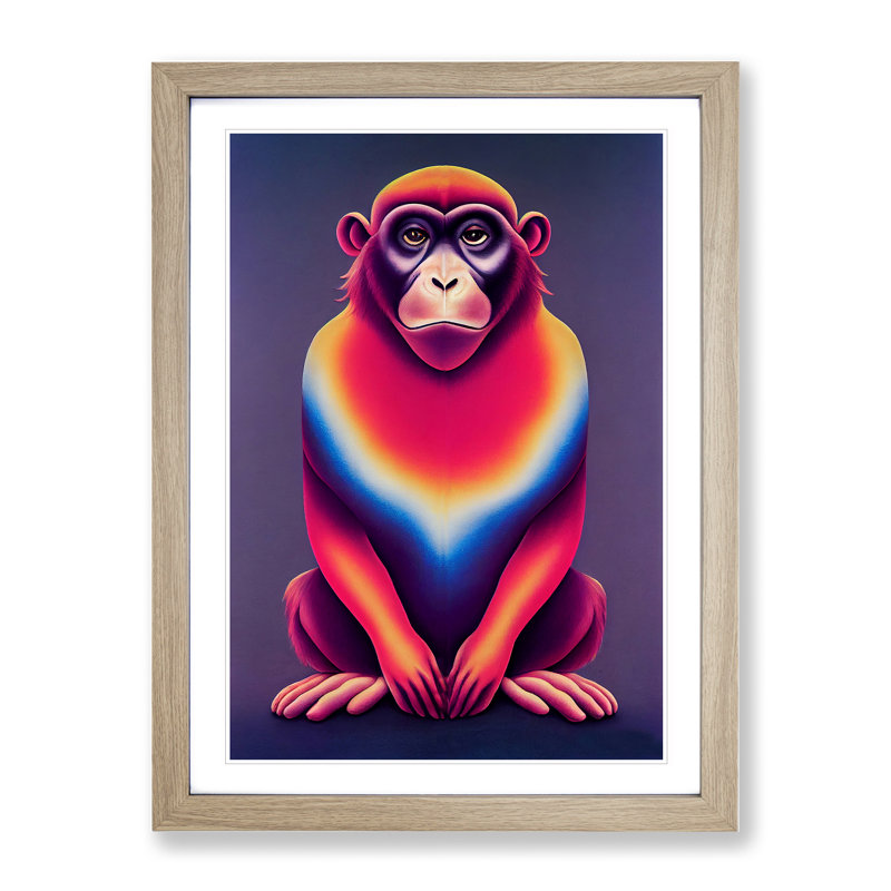 Vibrant Monkey - Single Picture Frame Print, 64cm H x 46cm W x 2cm D, Oak