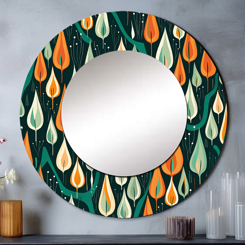 Rétro abstrait gouttes xiv - miroir mural décoratif géométrique, grand miroir rond moderne, art imprimé en métal