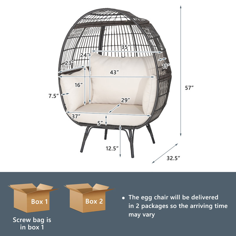Chanakya Egg Chair with Stand, Beige/White
