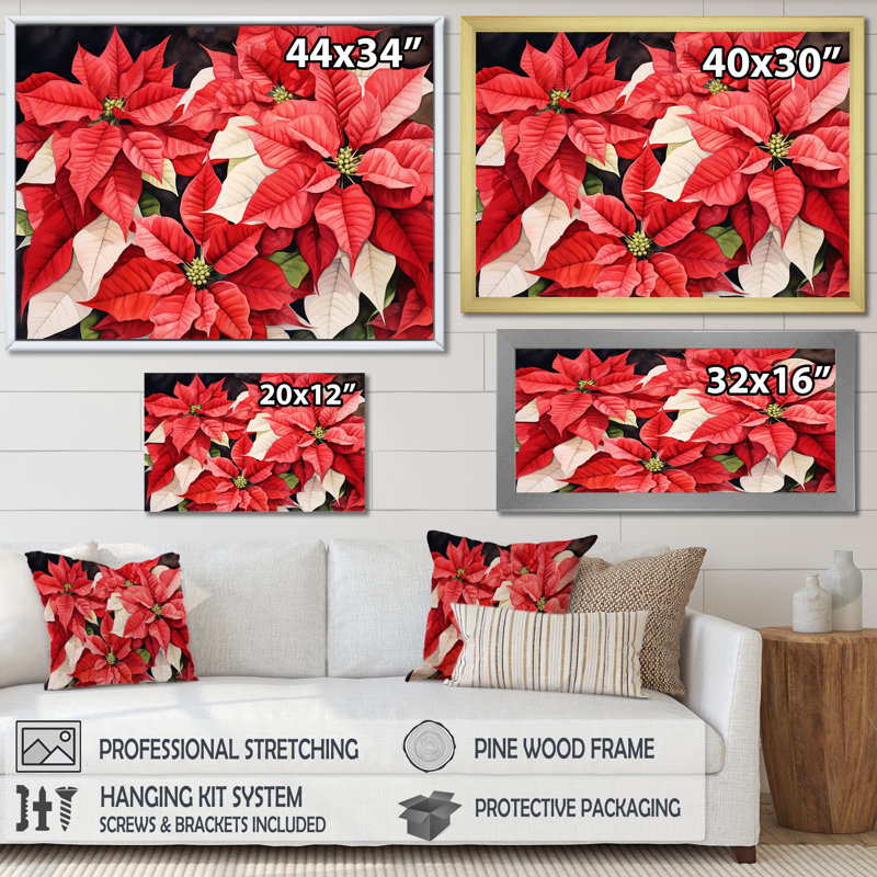 Poinsettias, minimalisme, rêve, Cadre flottant doré, H 16 po x l 32 po