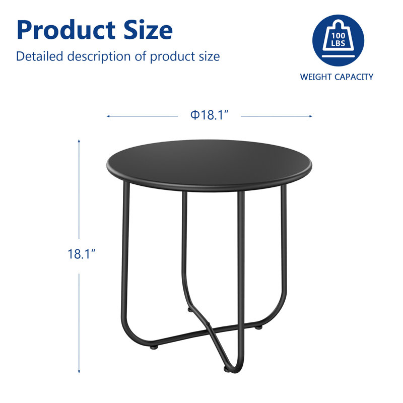 Round Patio Table Outdoor Side table for Patio Poolside Garden , Black, 18.1" H x 18.1" L x 18.1" W