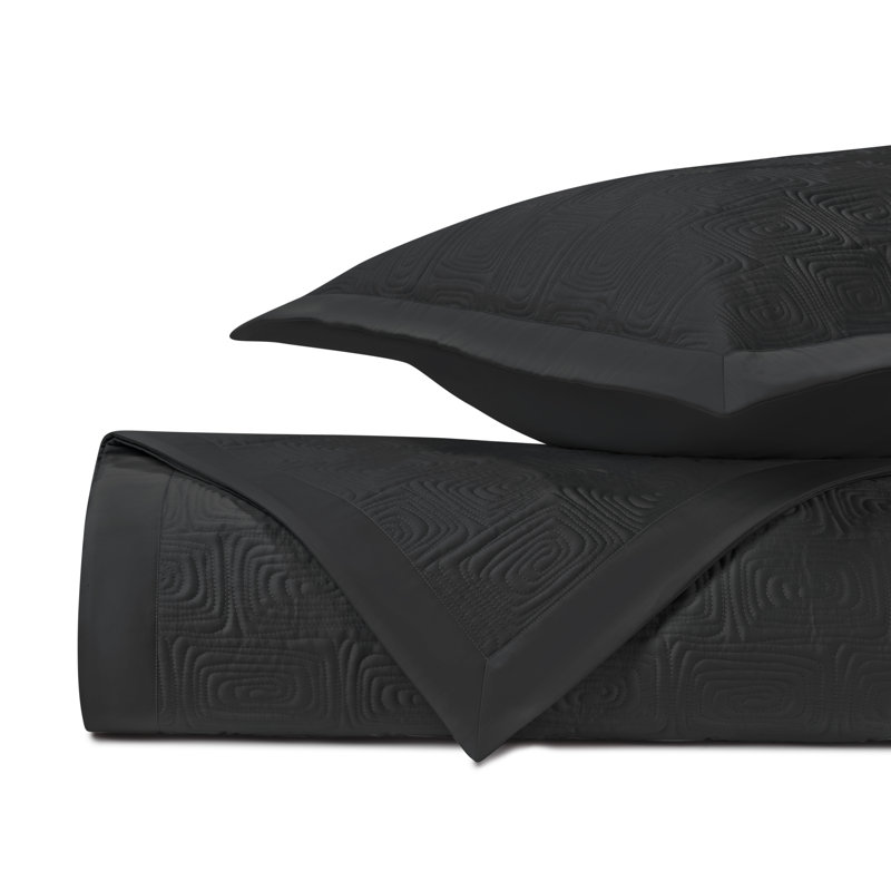 Maze Quilted Sateen Coverlet Set, King Coverlet + 2 King Shams, Black