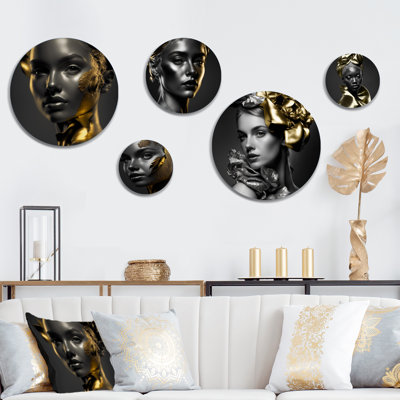 Ensemble de 5 décorations murales en V noir et or Elegance