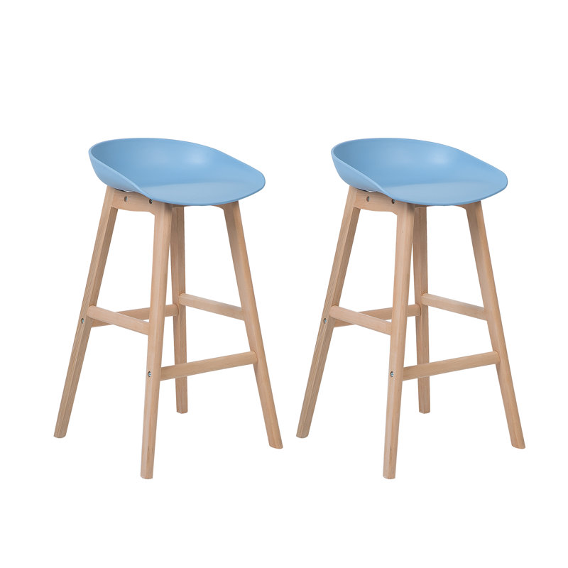 Benjamin Counter Stool with Solid Wood Frame, Light Blue