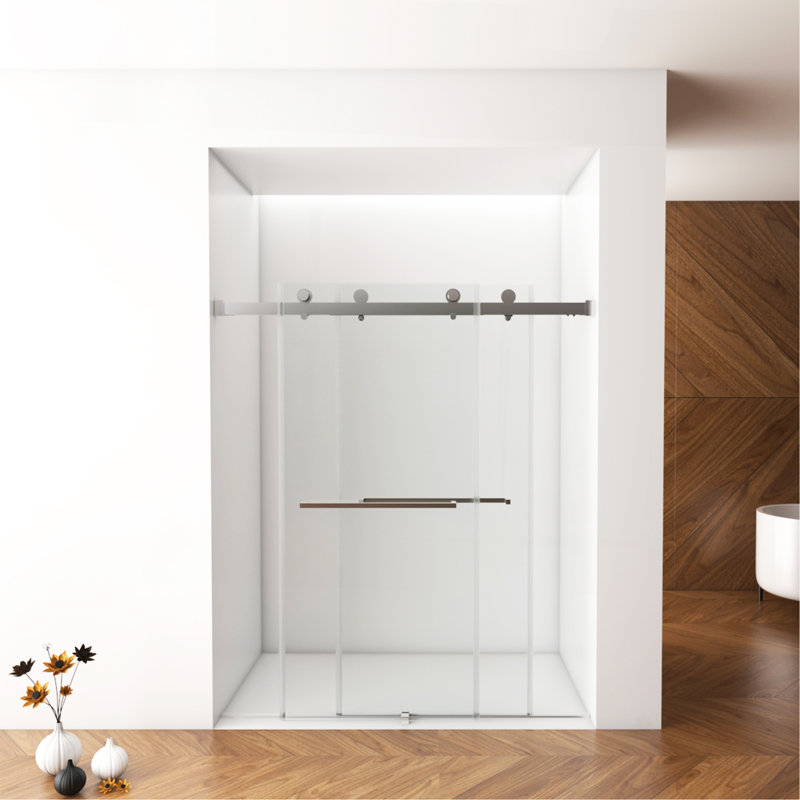56"-60"W X 76"H Frameless Shower Door, Brushed Nickel