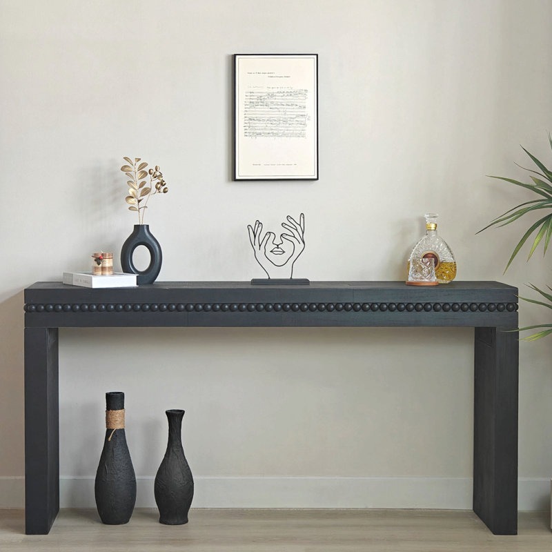 Console 64 "en bois moderne - Élégante table d'entrée avec bordure décorative perlée, Noir antique