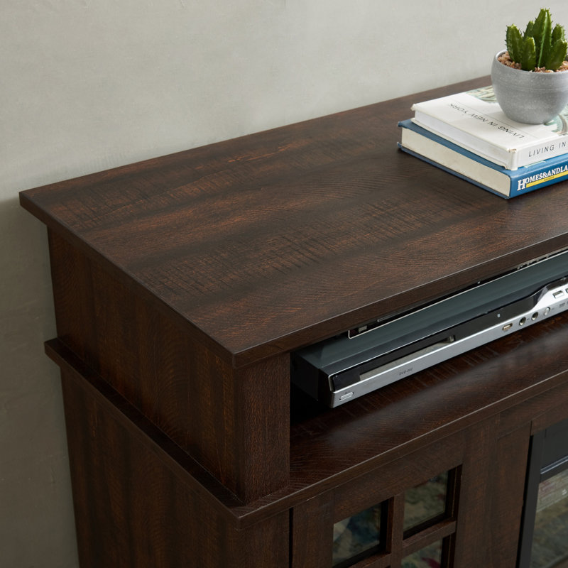 Meuble télé Classic Classic, console de divertissement moderne avec foyer de 23 po, Marron clair