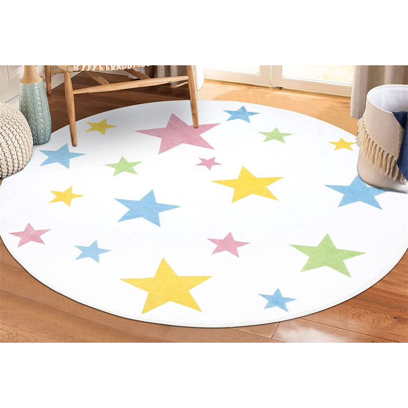 Polyester Machine Washable White/Red/Yellow Starry Area Rug