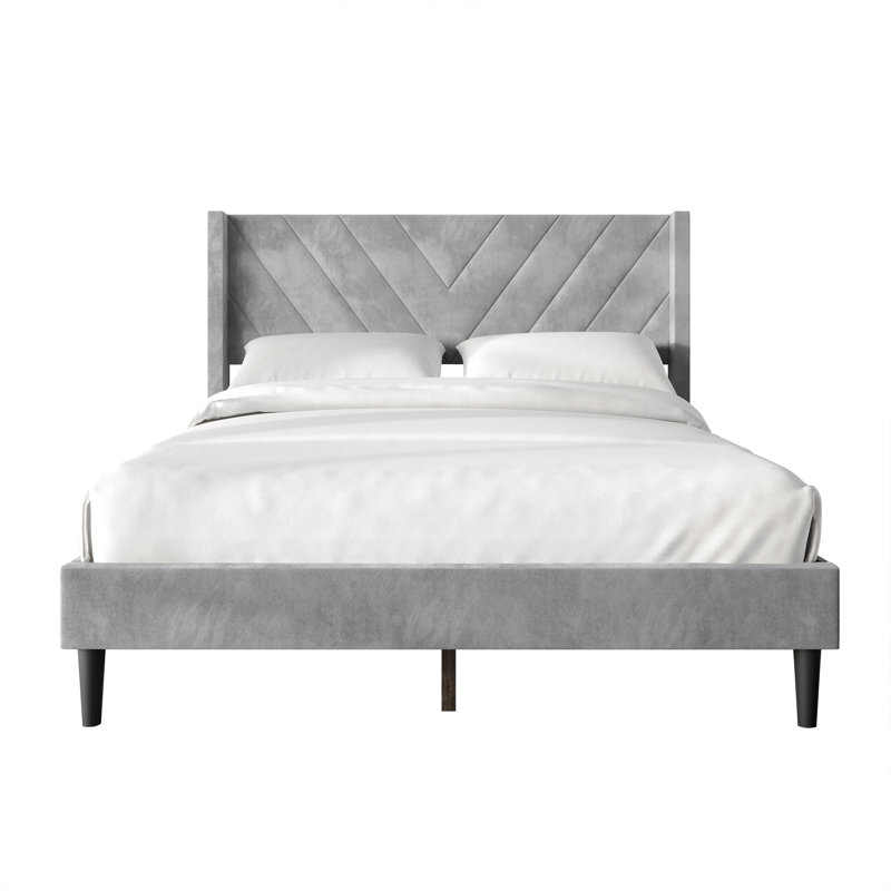 Elegence Wingback Platform Bed, Full, Silver Gray