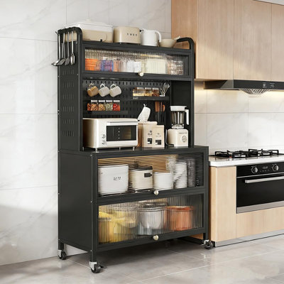 Armoires de cuisine, étagère de boulanger de 63 po avec rangement, support de micro-ondes pour garde-manger avec roulettes, étagère de rangement pour épices, casseroles et poêles