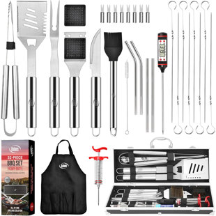 Kaluns 32-Piece Heavy Duty Stainless Steel Grilling Accessories Set with Aluminum Case & Apron – Complete BBQ Grill Tool Kit for Outdoor Cooking – Professional Barbecue Tools Gift Set for Men & Dad
