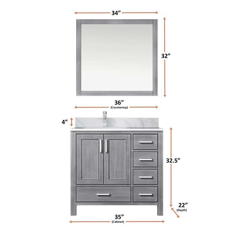 Jacques 36 in. W x 22 in. D Left Offset Bath Vanity and Carrara Marble Top, Distressed Gray
