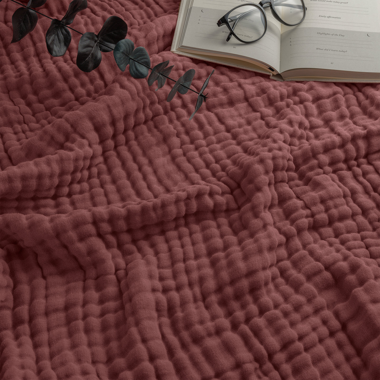 Karlina Cotton Muslin Throw Blanket, Twin, Wine