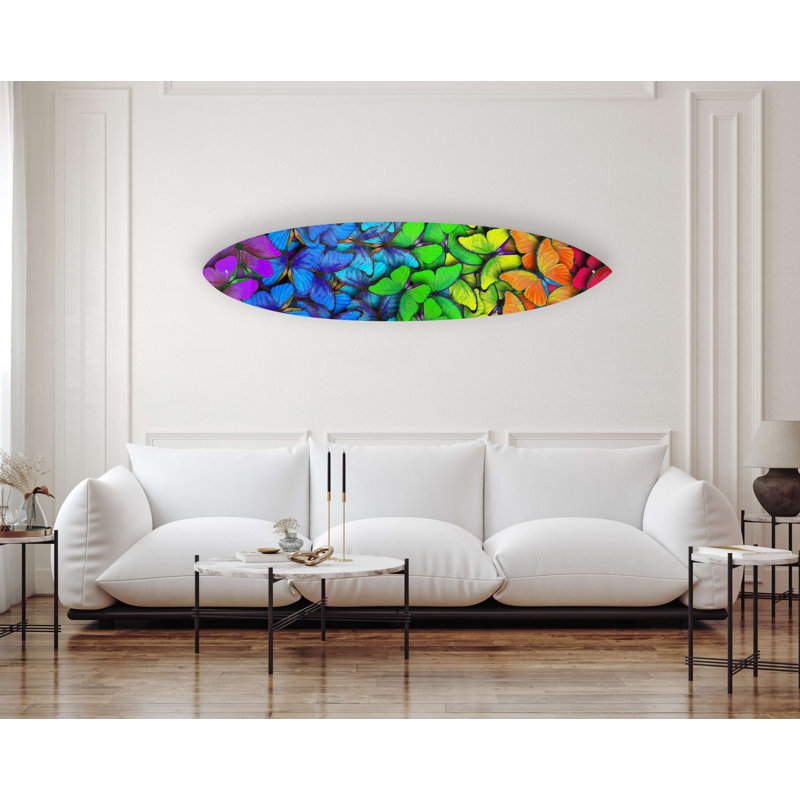 Décoration murale planche de surf acrylique coloré papillons