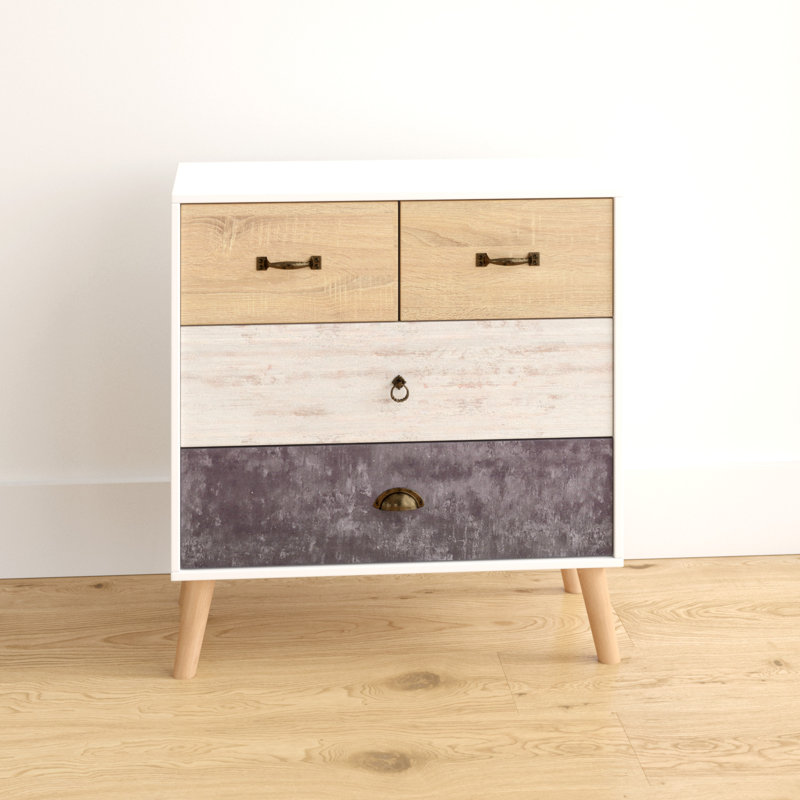 4 Drawer Chest Of Drawers, Oak/Cream