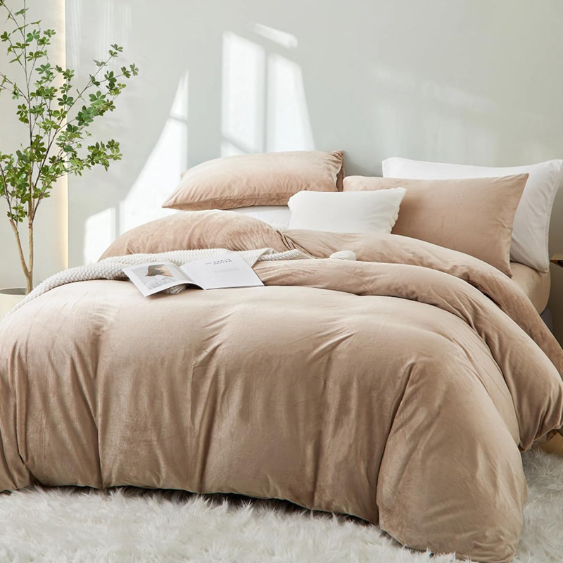 Velvet Duvet Cover Set Luxury Super Warm Winter Bedding Set, King Duvet Cover + 2 Standard Pillowcases, Brown