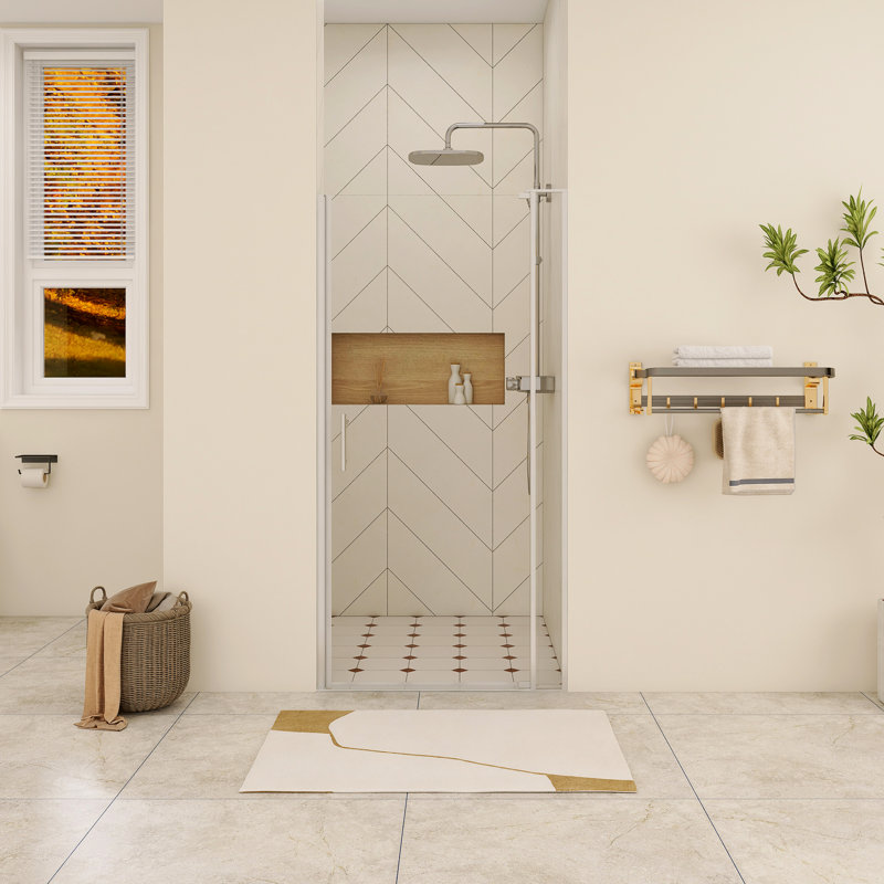 36 po X P 72 po Porte de douche semi-sans cadre H H à finition nickel brossé, Nickel brossé