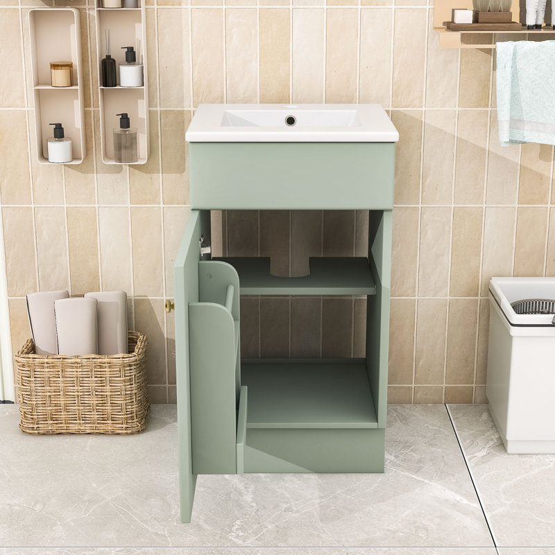 Meuble-lavabo autoportant avec lavabo et tablette de rangement réglable